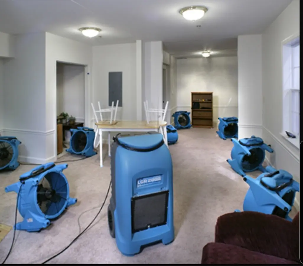 Air movers and dehumidifier setup for Water Damage Restoration in Cinco Ranch